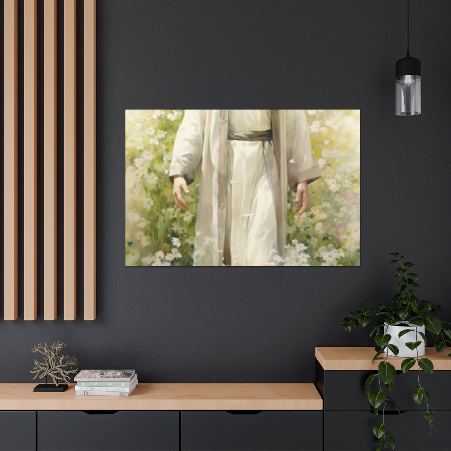 Jesus Surrounded By White Flowers And A Heavenly Glow- Large Wall Art