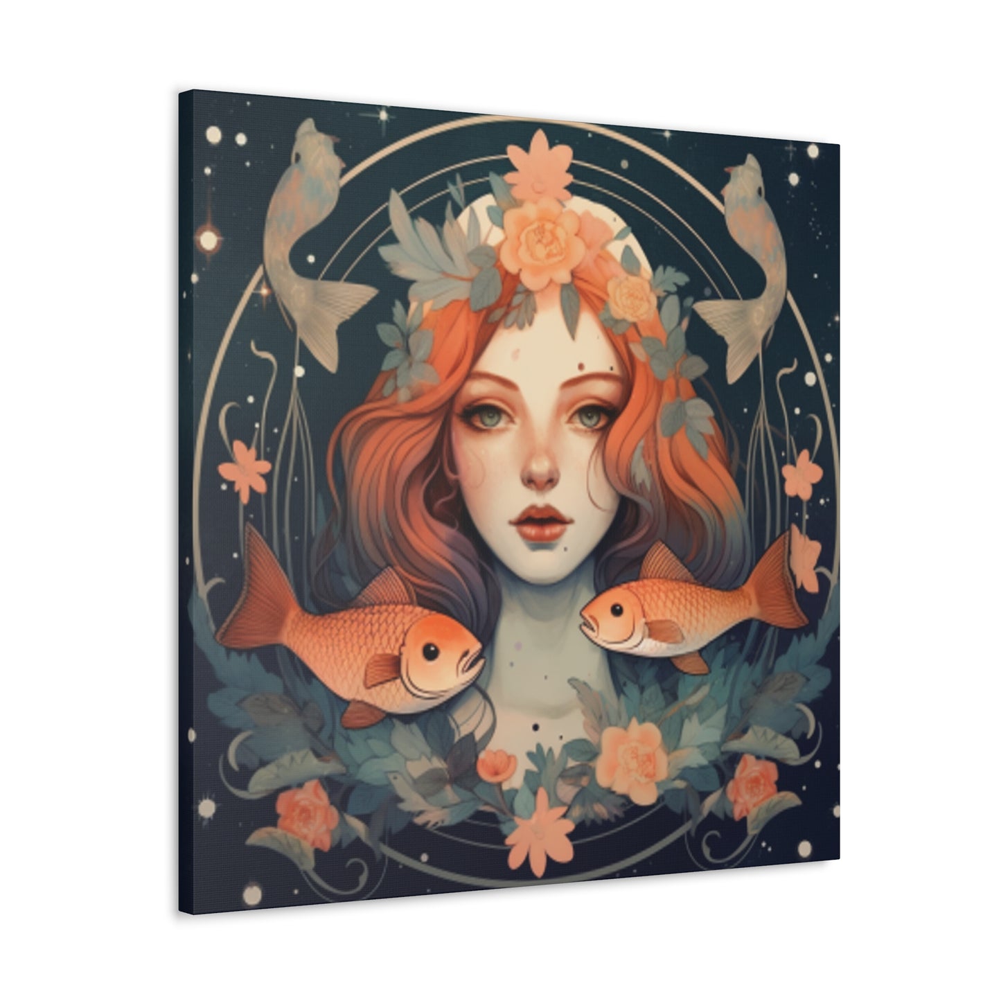 Astrology, Lofi, Peaceful Pisces Girl And Fish - Large Wall Art