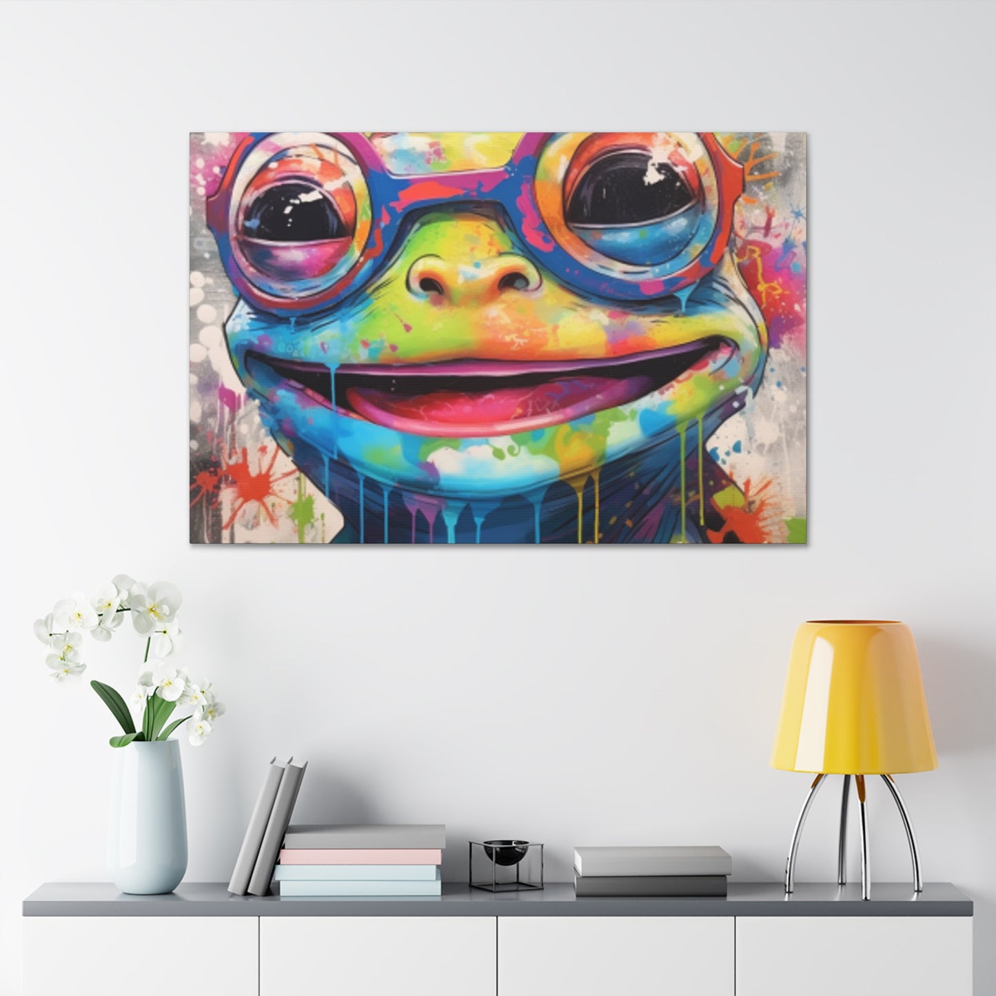 Happy Frog In Glasses Painting - Large Wall Art