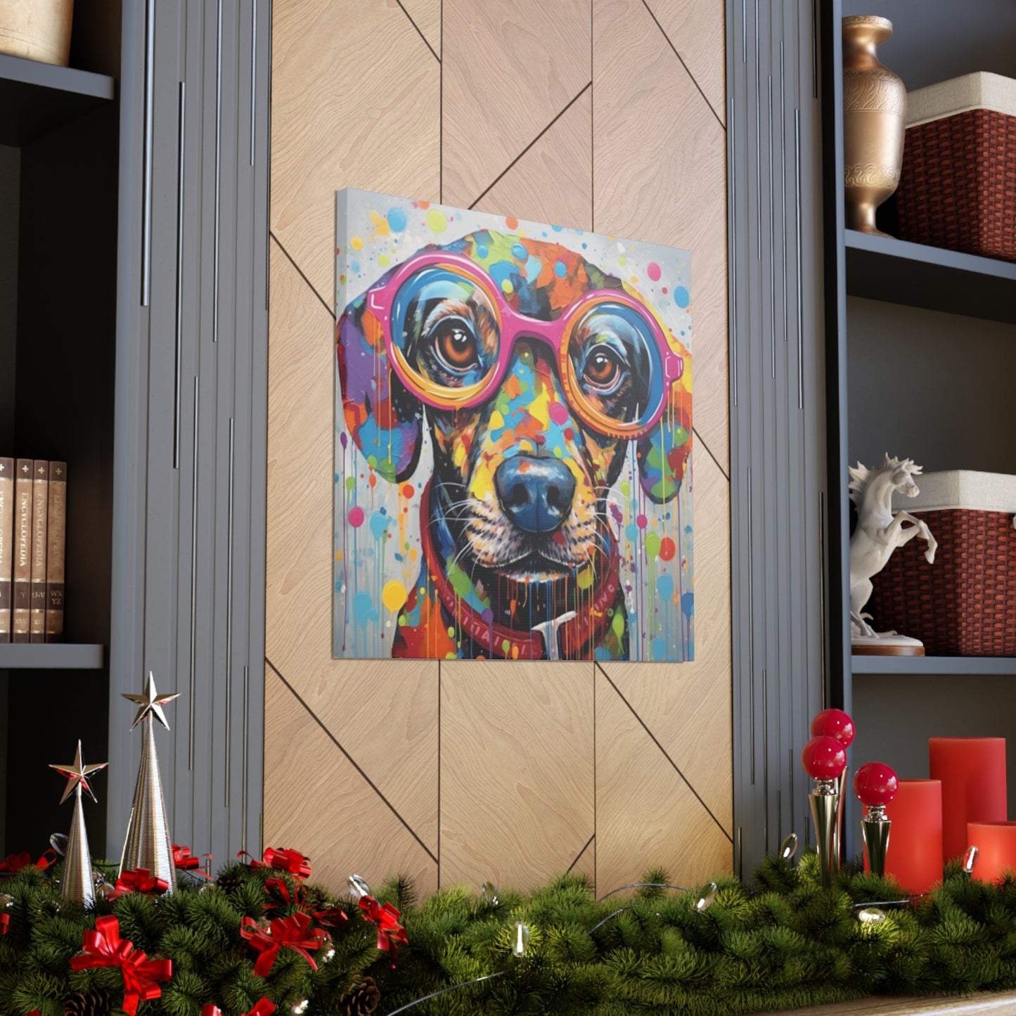 Painted Polka Dot Dog In Glasses - Large Wall Art