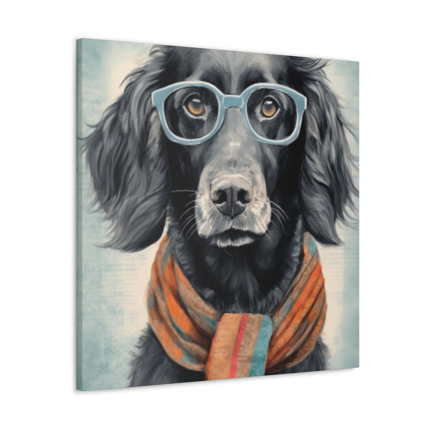 Black Dog In Glasses, Shades Of Blue- Large Wall Art