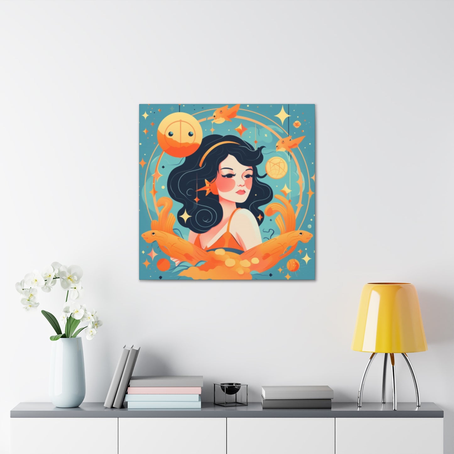 Lofi Style Aquarius Dreaming Of Her Fishy Friends- Large Wall Art