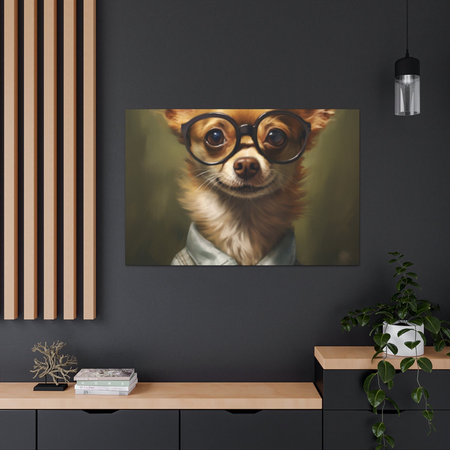 Smart Chihuahua In Black Glasses- Large Wall Art