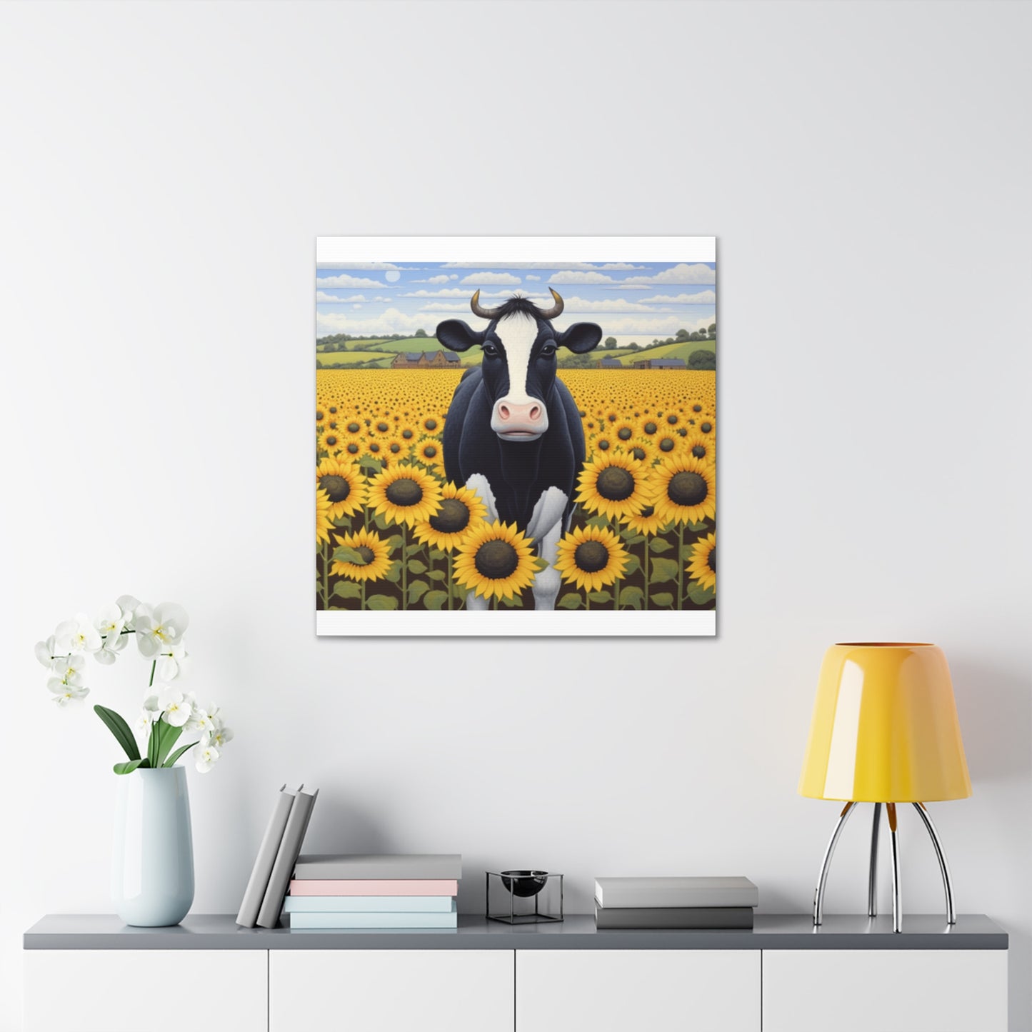 Cute Cow In Sunflower Field- Large Wall Art