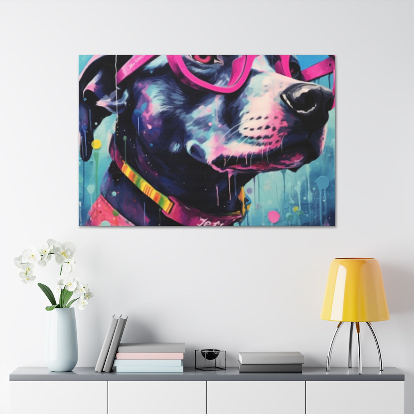 Dog With Style In Large Pink Glassses - Large Wall Art