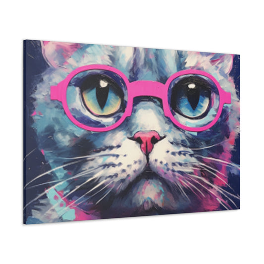 Kitty With A Purple Glow And Purple Glasses - Large Wall Art