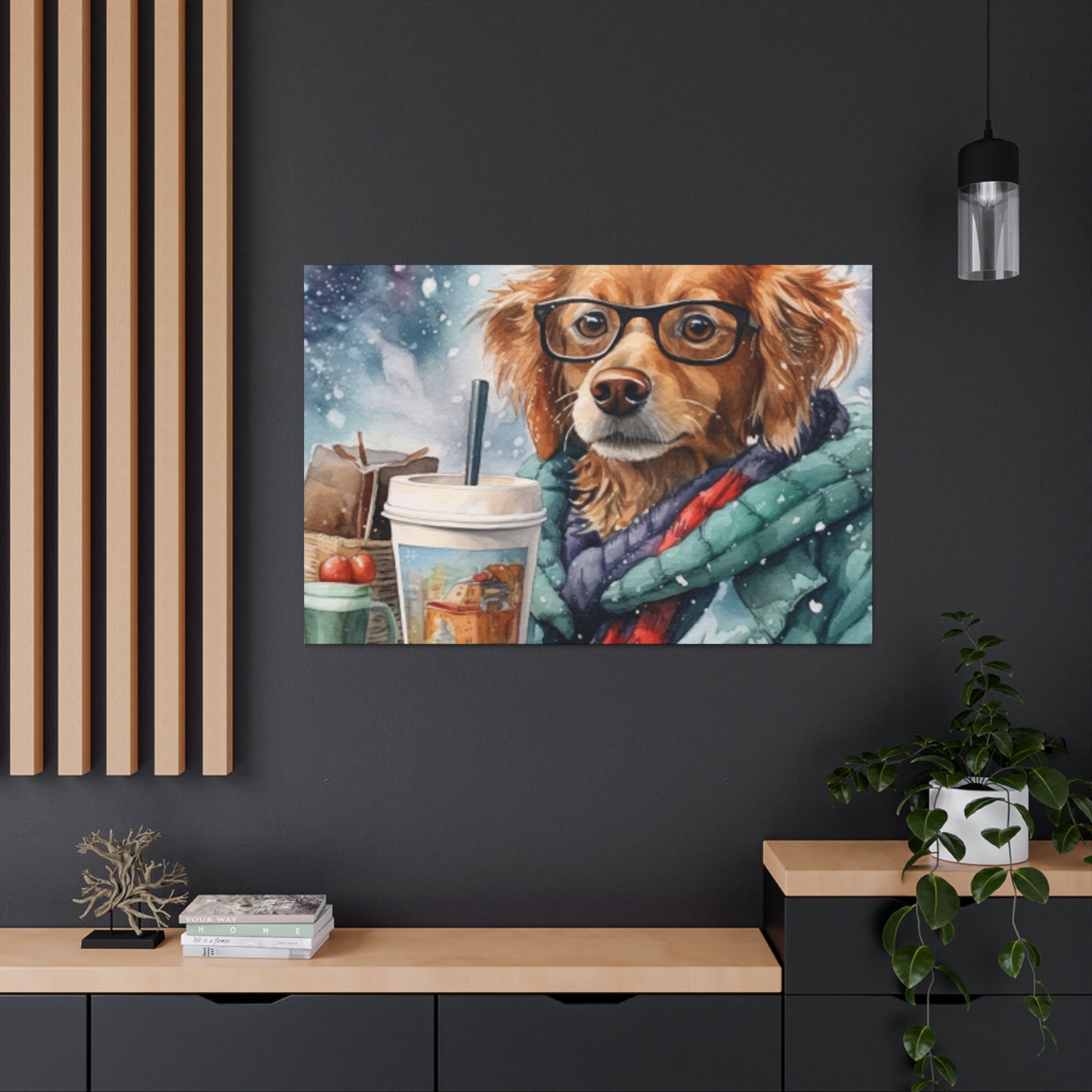 Dog In Glasses Taking A Lunch Break In The Snow- Large Wall Art