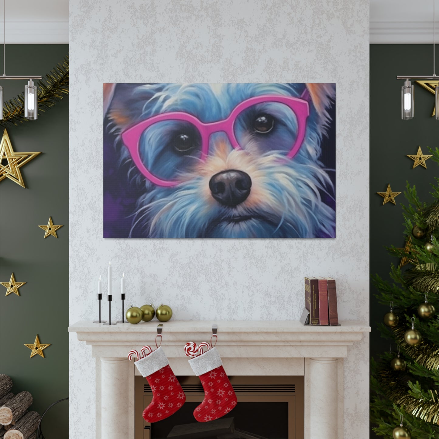 Pretty Dog In Pink Glasses - Large Wall Art