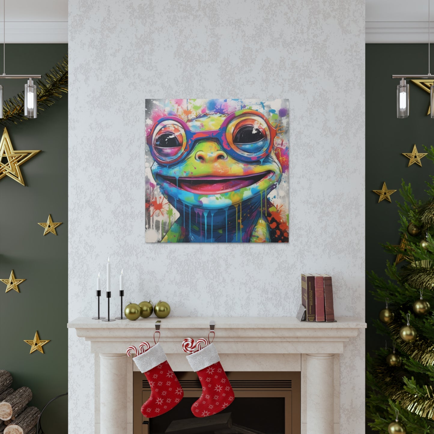 Happy Frog In Glasses Painting - Large Wall Art