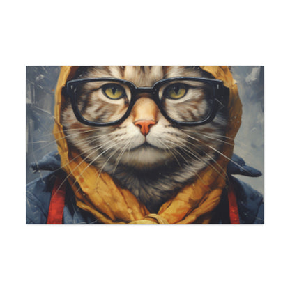 Bundled Up Tabby Cat With Glasses - Large Wall Art