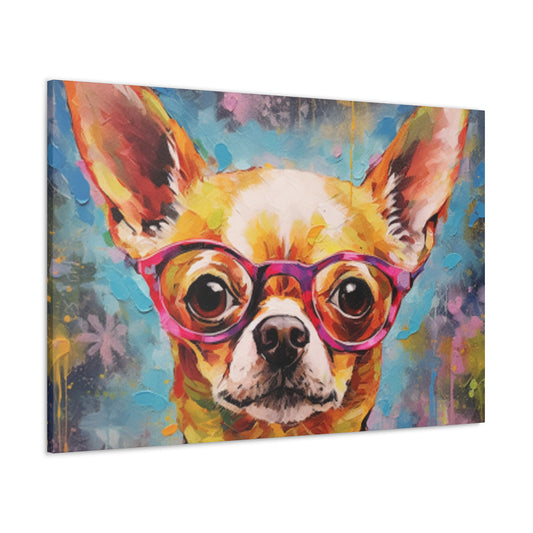 Happy Chihuahua In Purple Glasses - Large Wall Art