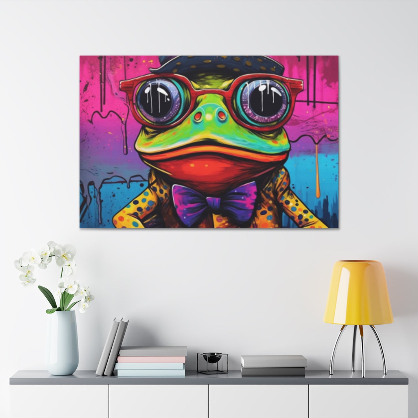 Funky Frog In Red Glasses Art- Large Wall Art