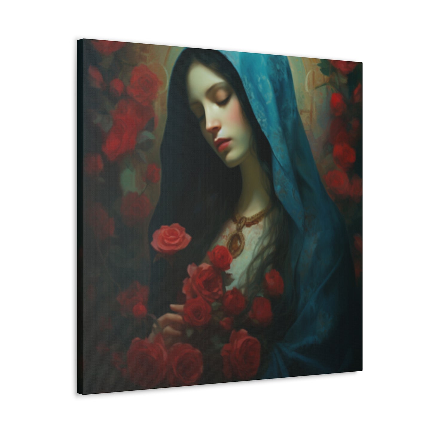 Peaceful Mother Mary And Red Roses- Large Wall Art