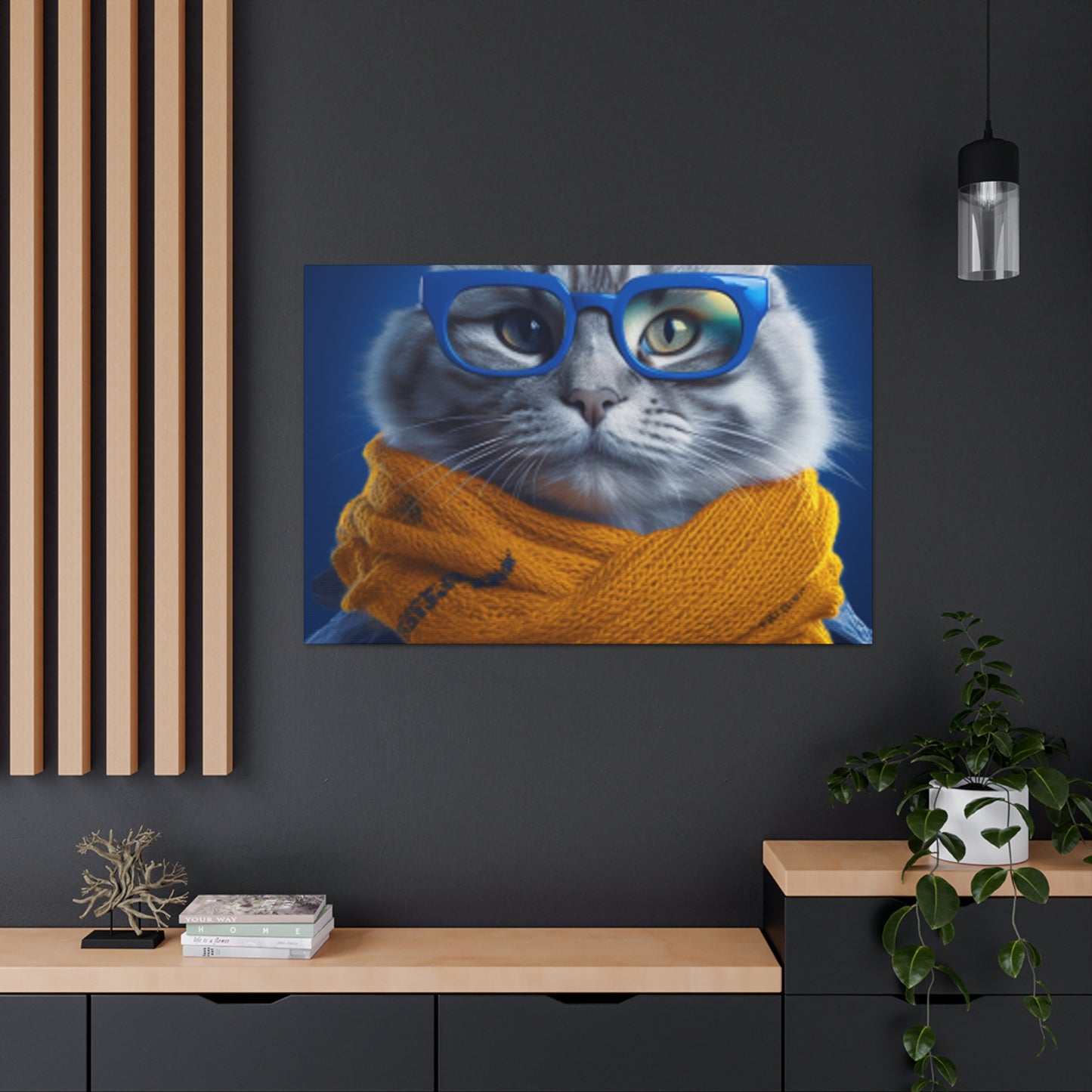 Why So Blue , Kitty Cat In Mustard Yellow Scarf - Large Wall Art