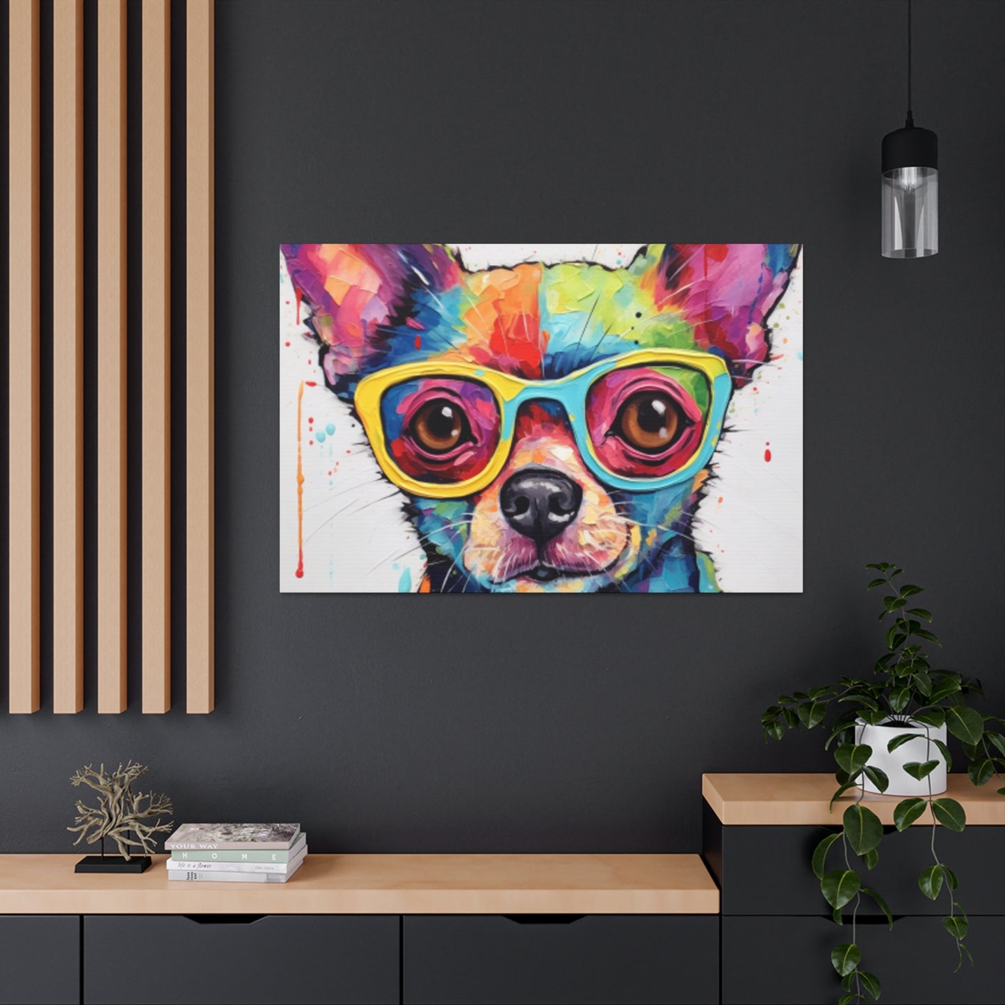 Rainbow Colored Chihuahua, In Multi Colored Glasses  - Large Wall Art