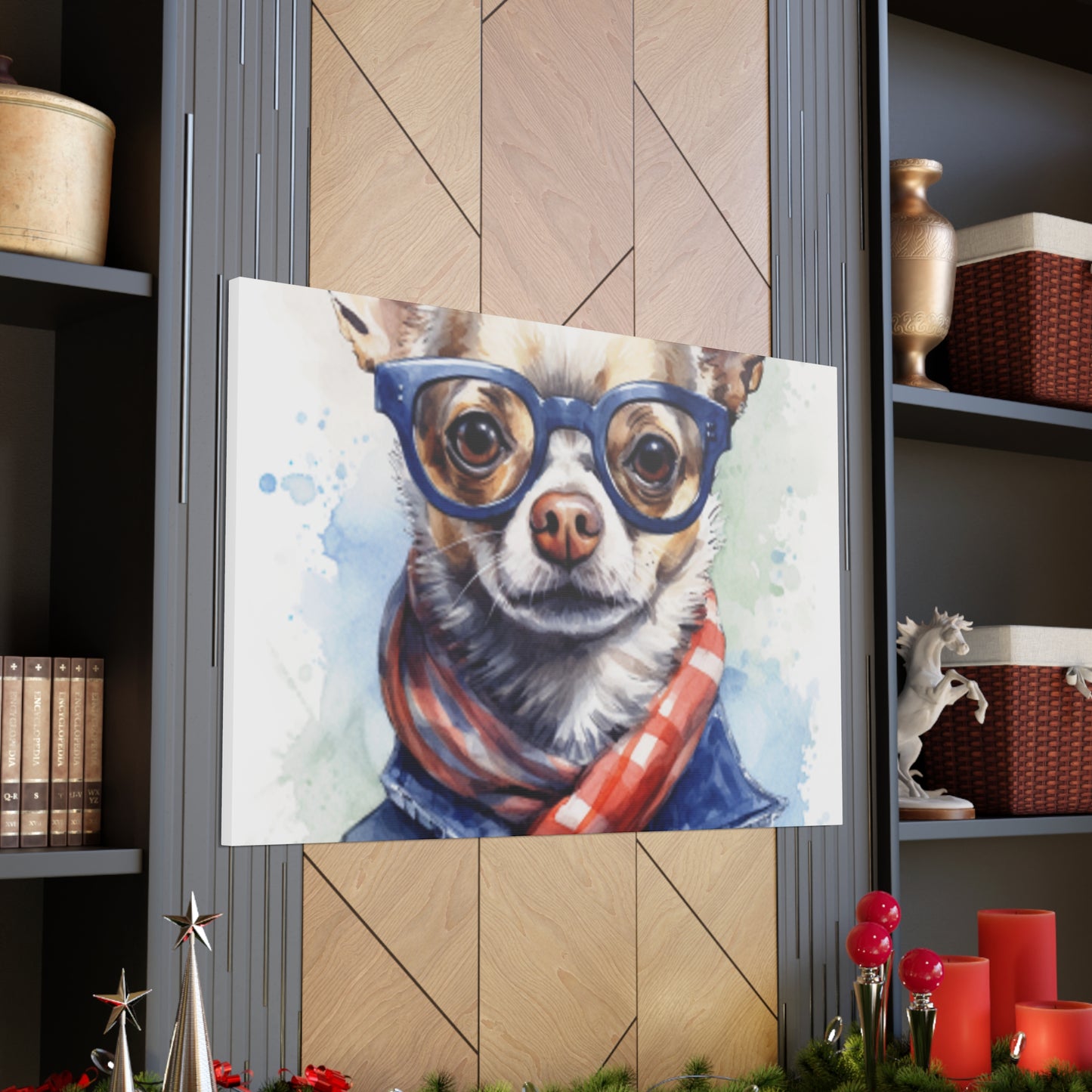 Sweet Chihuahua In Blue Glasses And Red, White And Blue - Large Wall Art