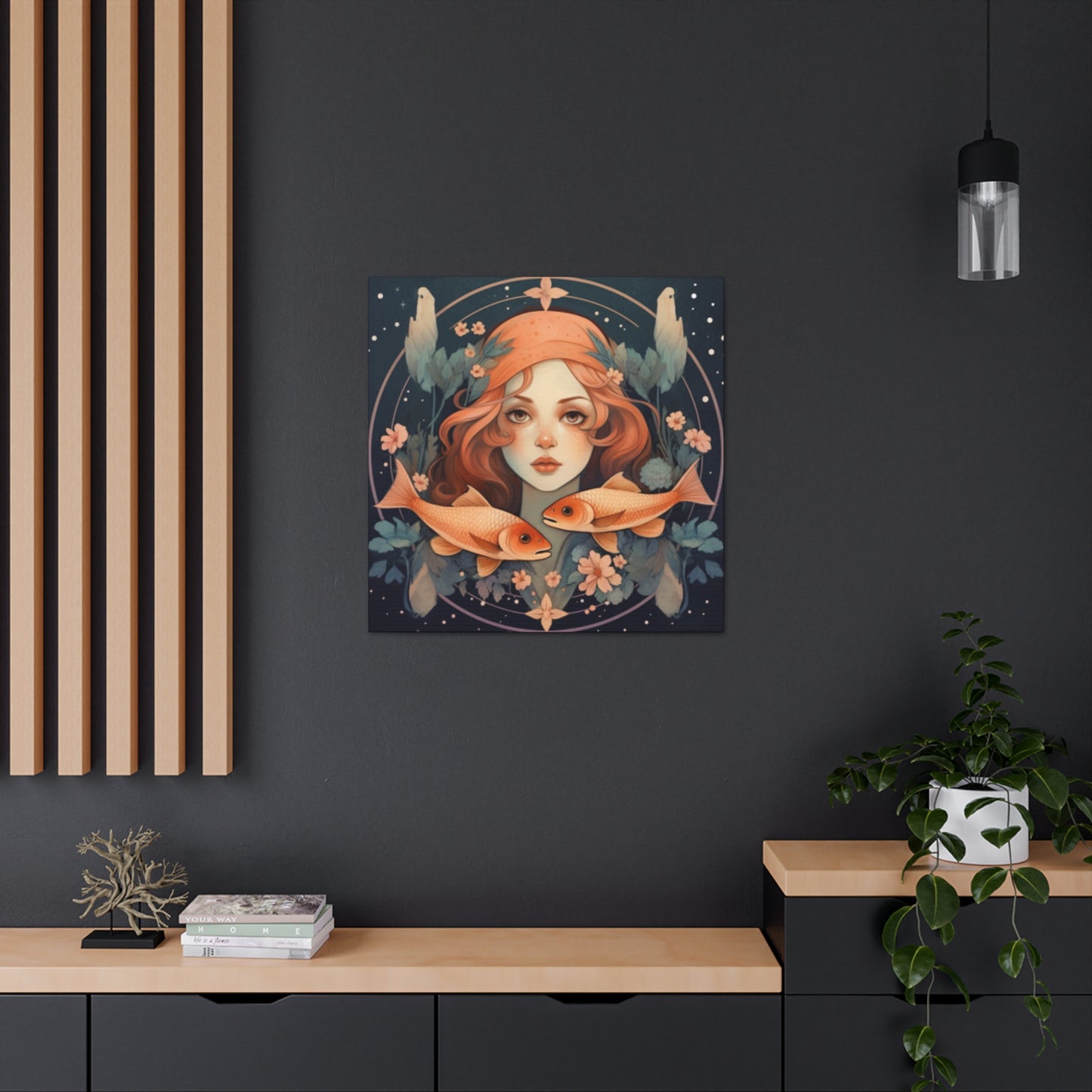 Astrology, Lofi,  Pisces, Fish And Girl - Large Wall Art