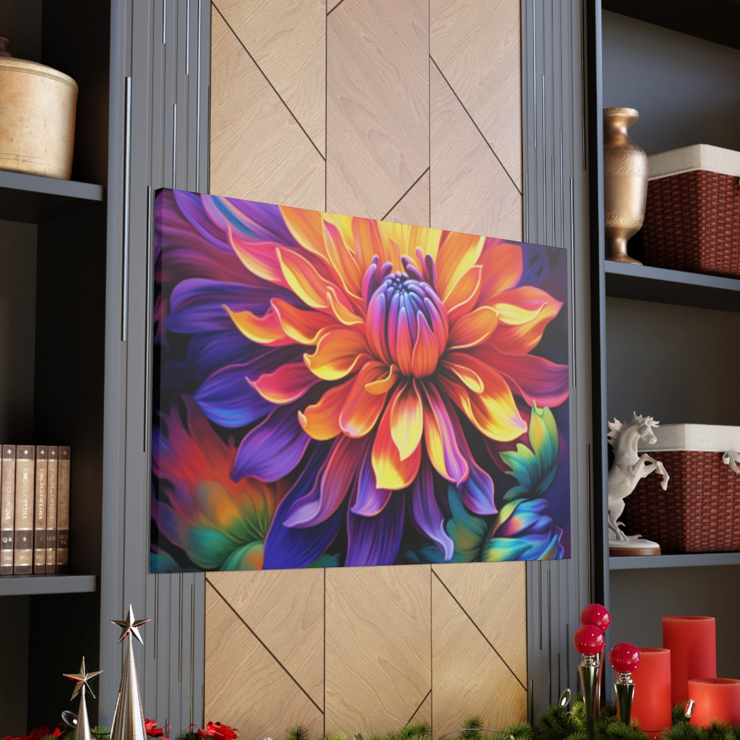 Glowing Multi Colored Flower In Bloom - Large Wall Art