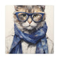 Gray Kitty, Blue Glasses And Scarf - Large Wall Art