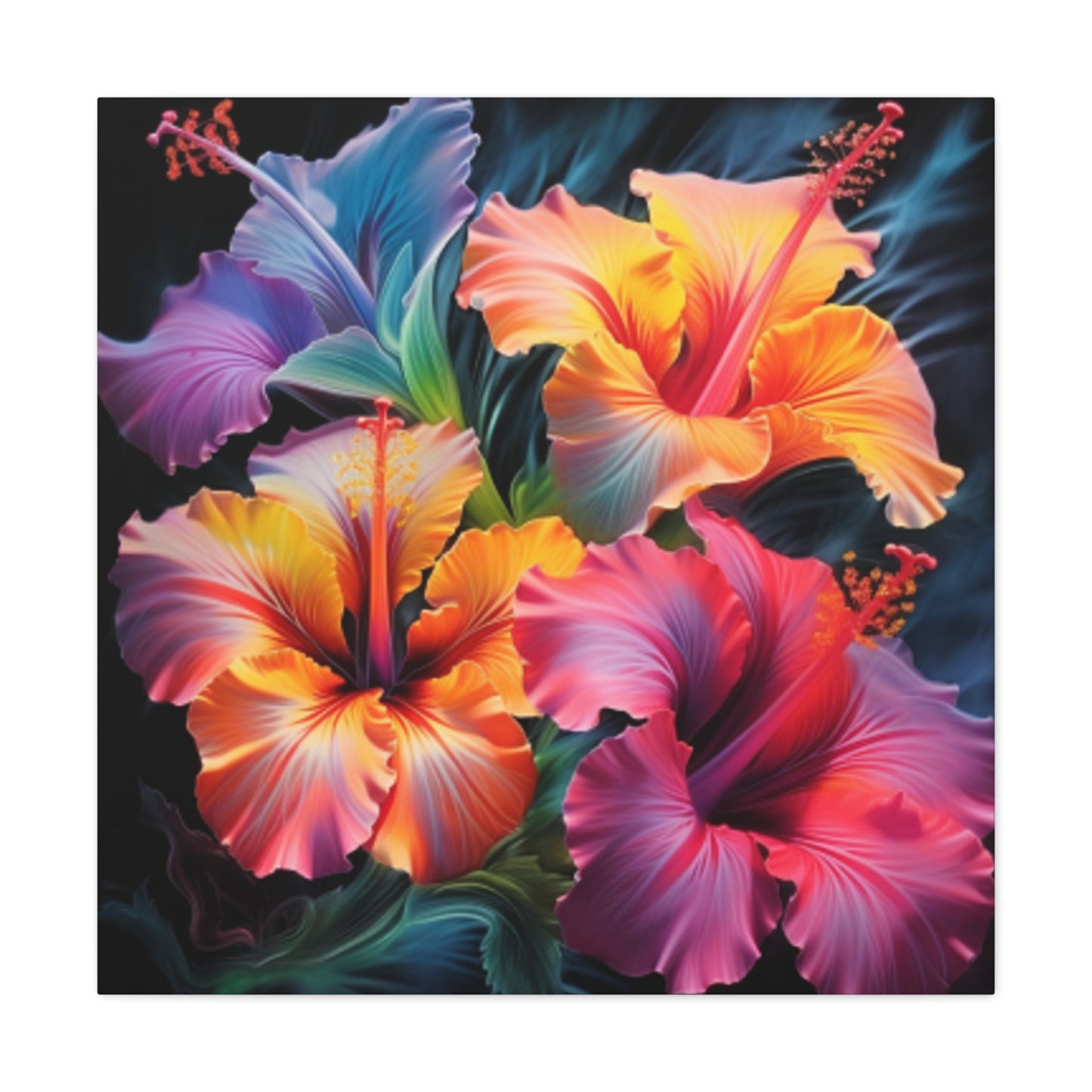 Pretty Colored Glowing Hibiscus  - Large Wall Art