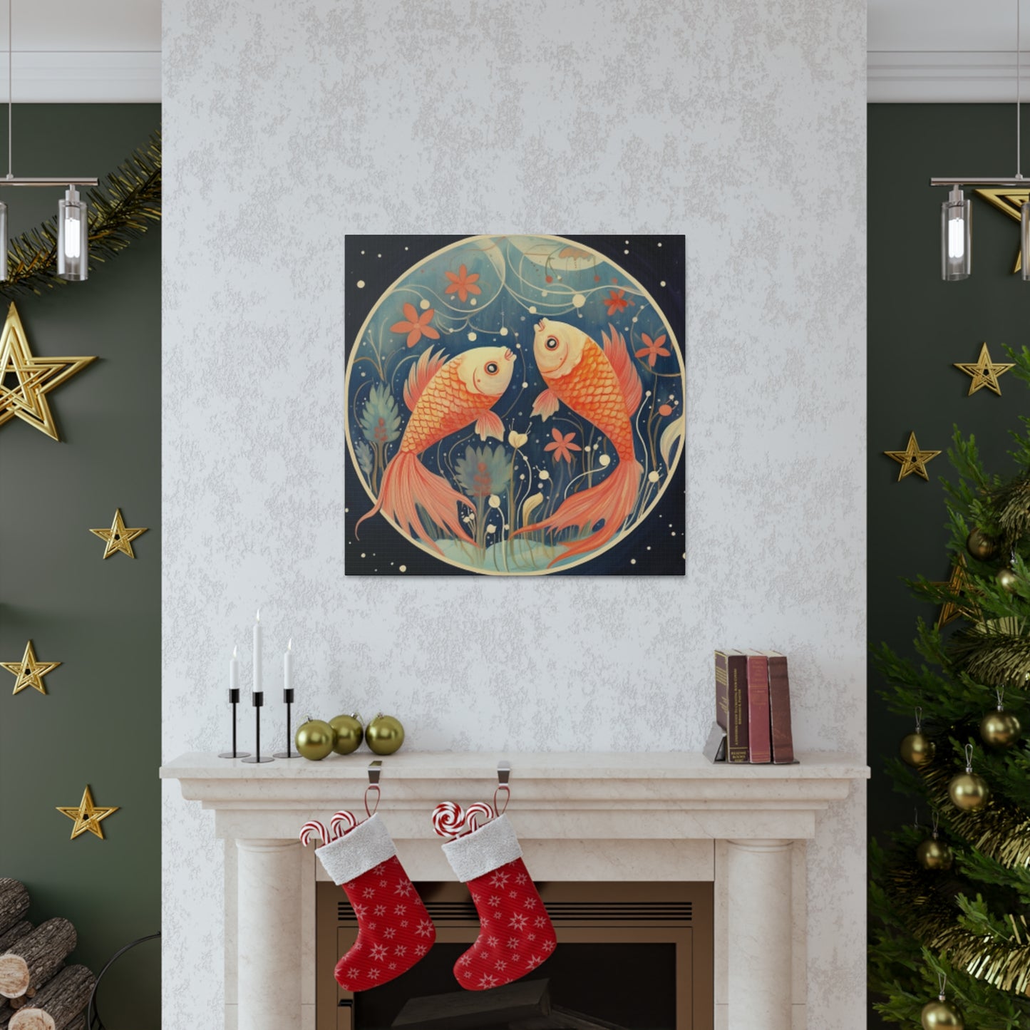 Lofi Astrology Peaceful Pisces Fish - Large Wall Art