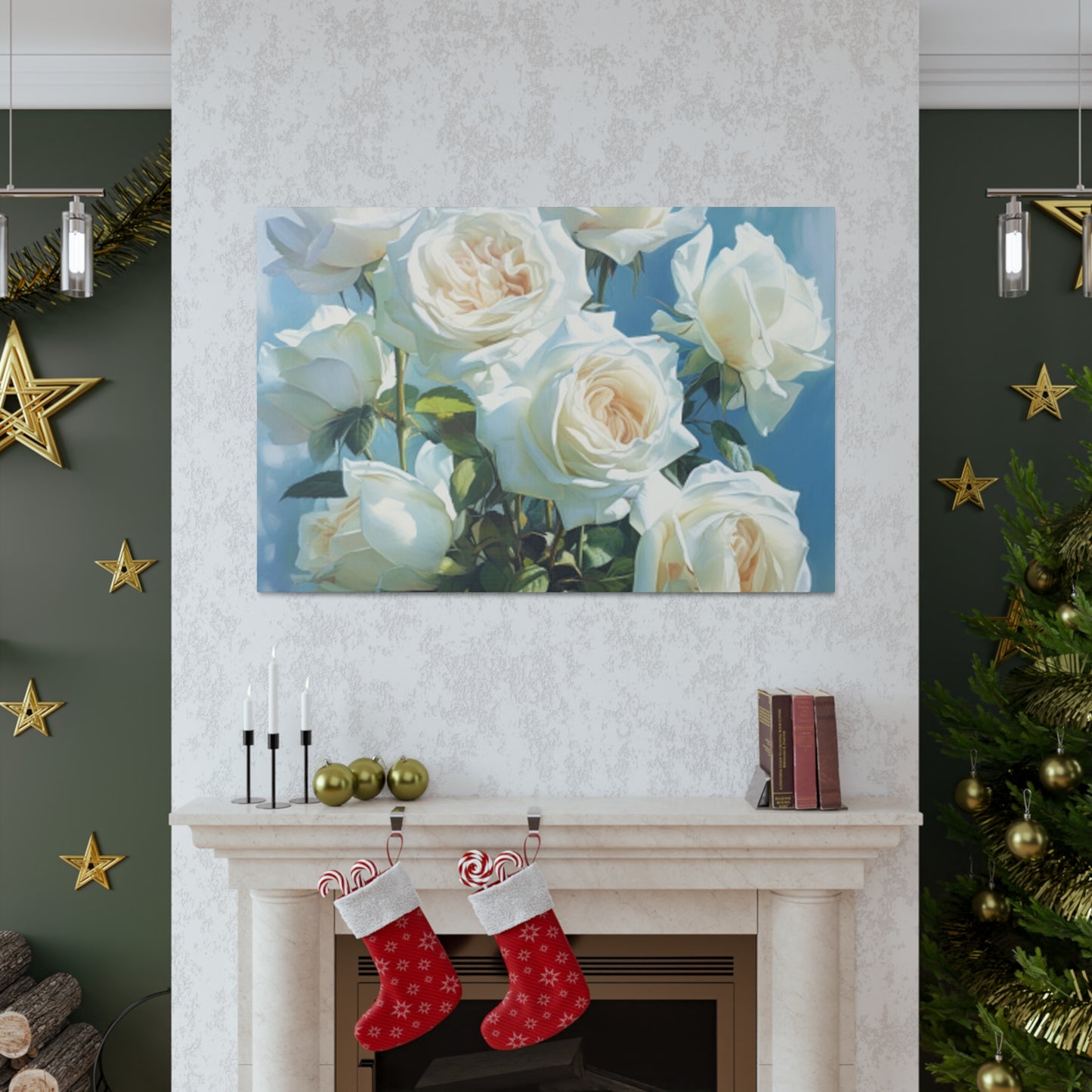 Pure White Roses In Bloom- Large Wall Art