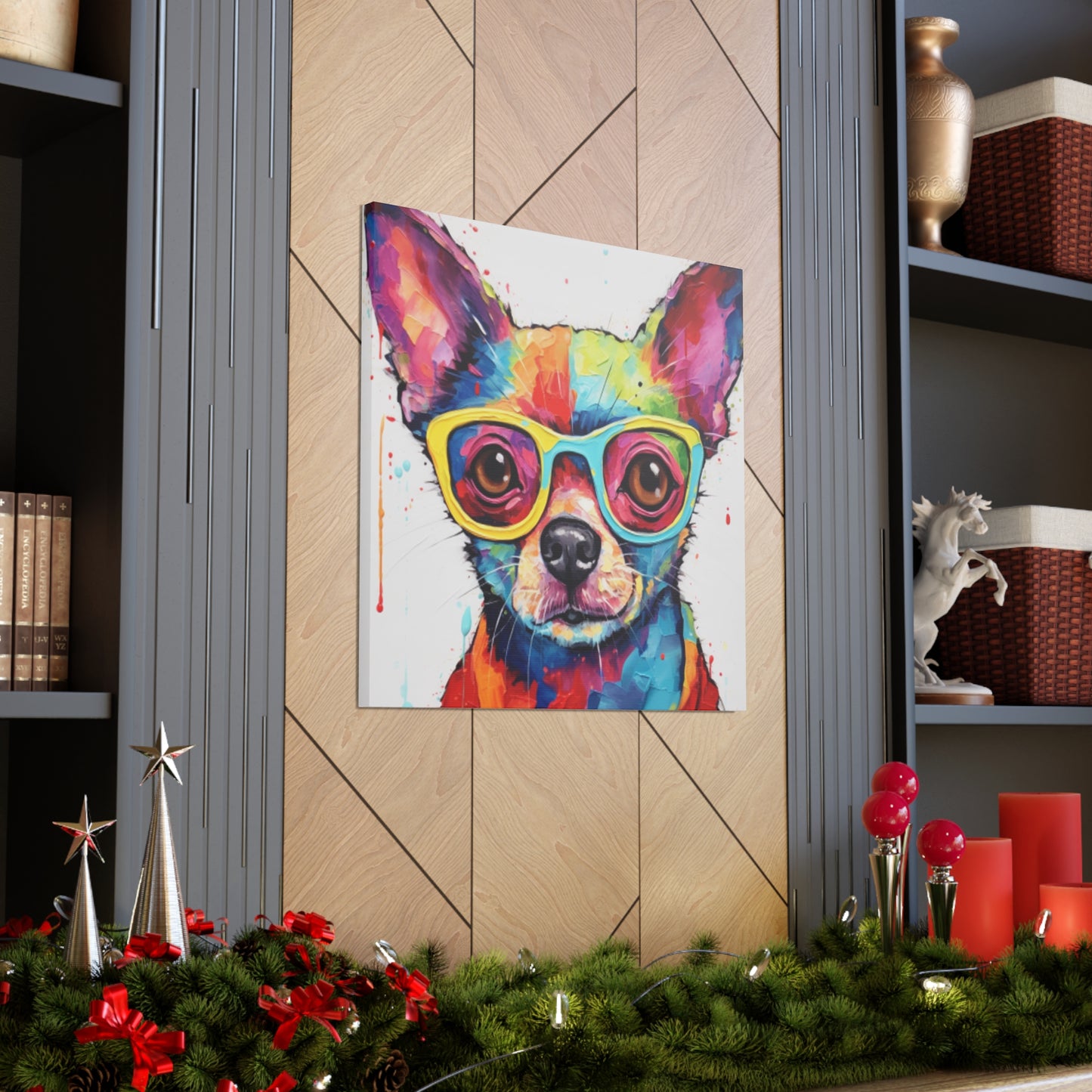 Rainbow Colored Chihuahua, In Multi Colored Glasses  - Large Wall Art