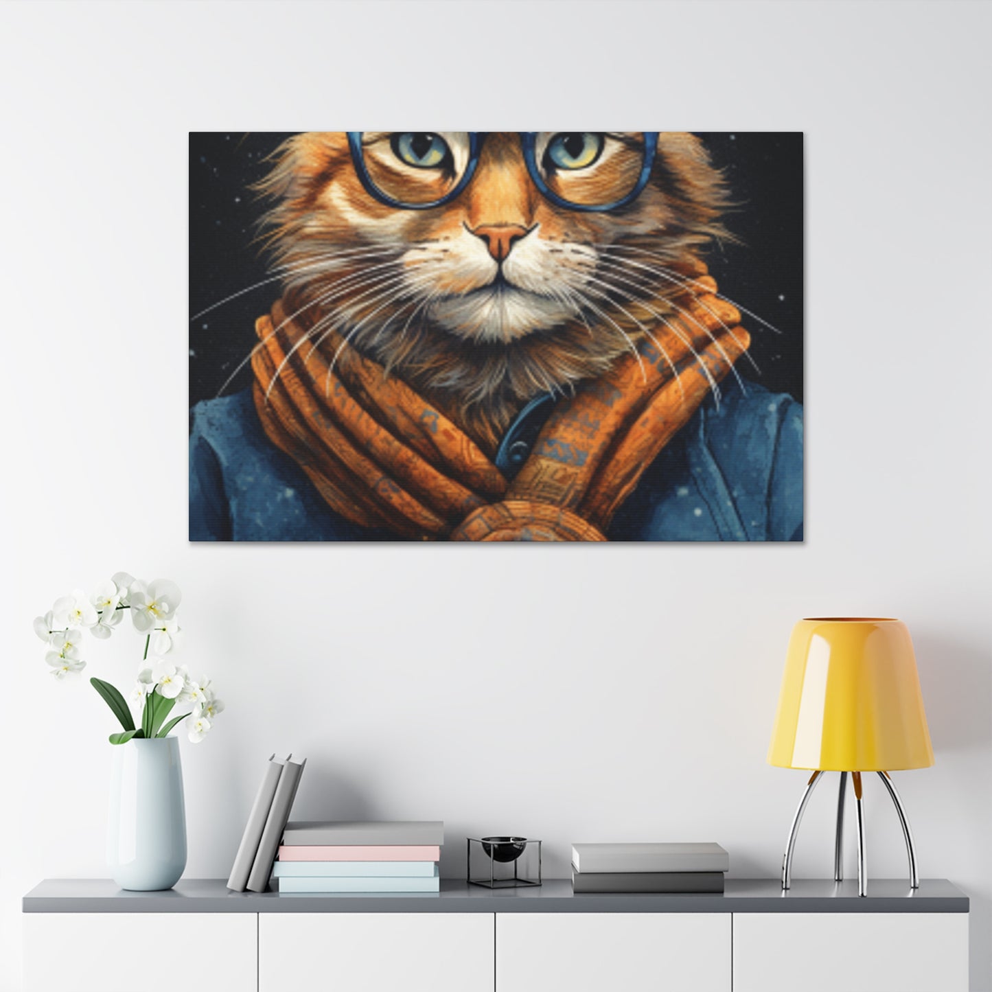 Fluffy Kitty In Glasses And Denim - Large Wall Art