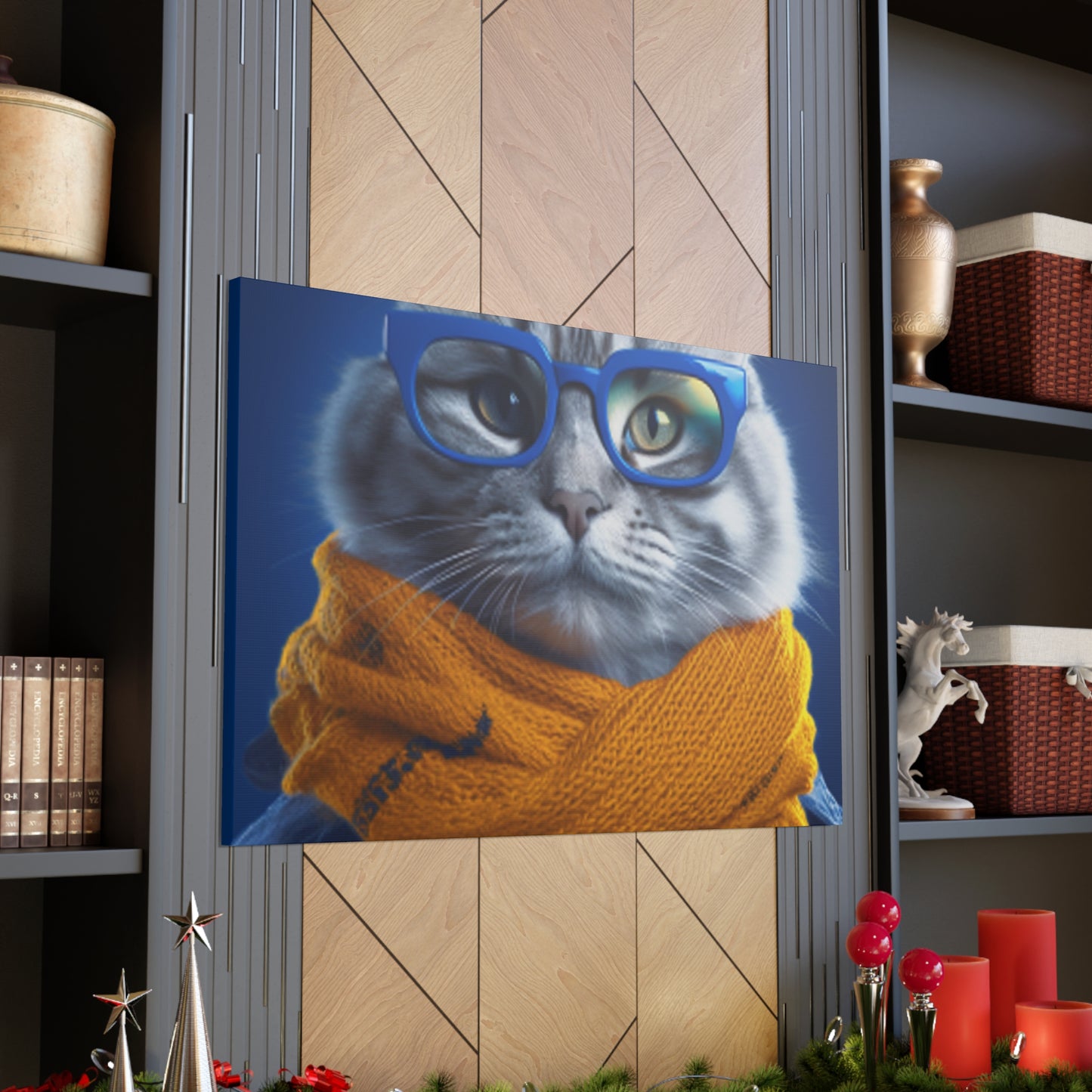 Why So Blue , Kitty Cat In Mustard Yellow Scarf - Large Wall Art