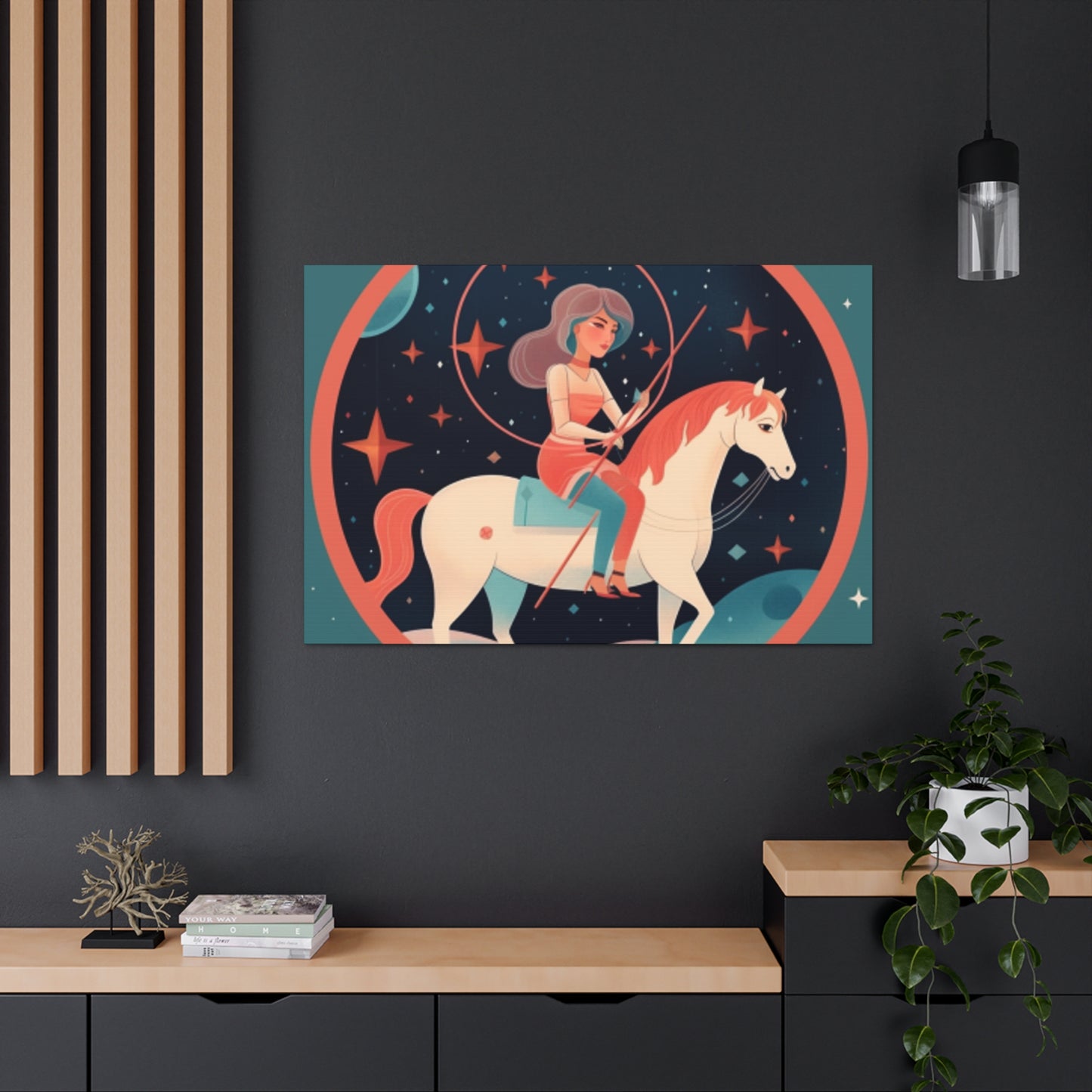 A Lofi Girl With Good Vibe Orbs On Her Horse - Large Wall Art