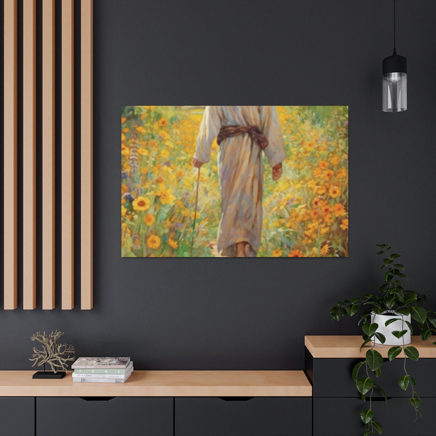 Walk With Jesus, A Dirt Path Through Yellow Flowers - Large Wall Art