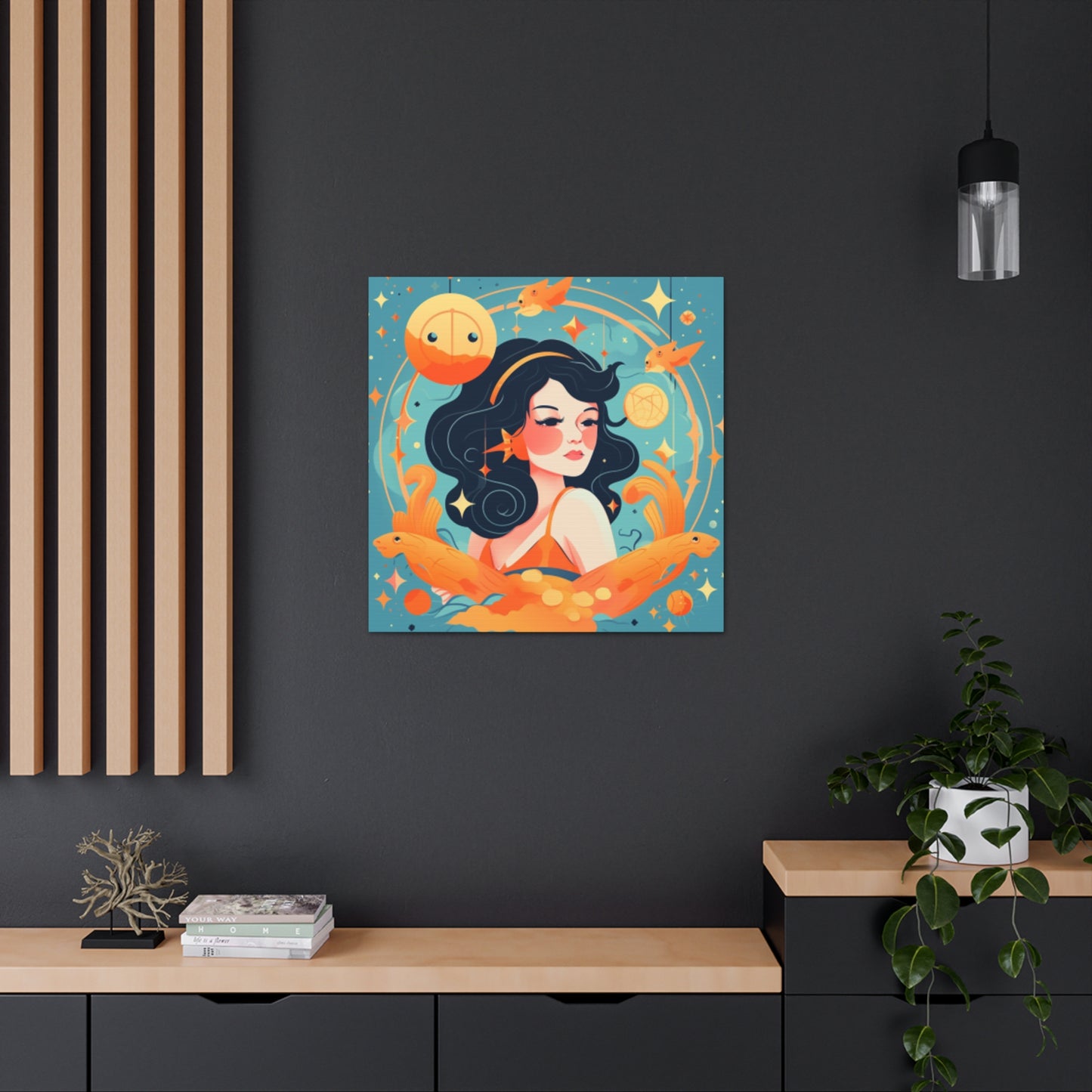 Lofi Style Aquarius Dreaming Of Her Fishy Friends- Large Wall Art