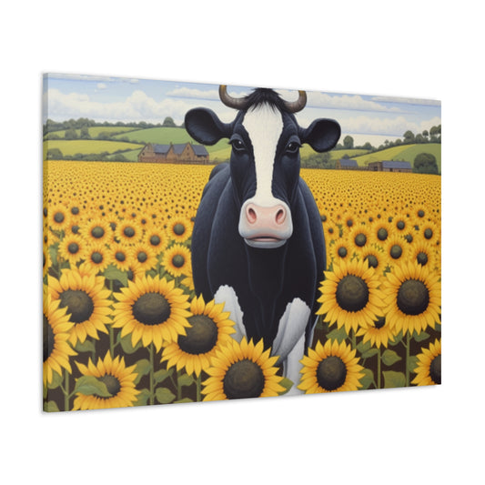 Cute Cow In Sunflower Field- Large Wall Art