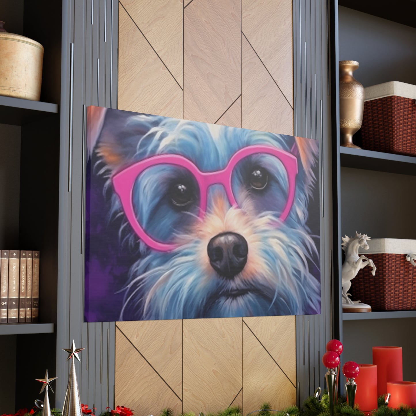 Pretty Dog In Pink Glasses - Large Wall Art