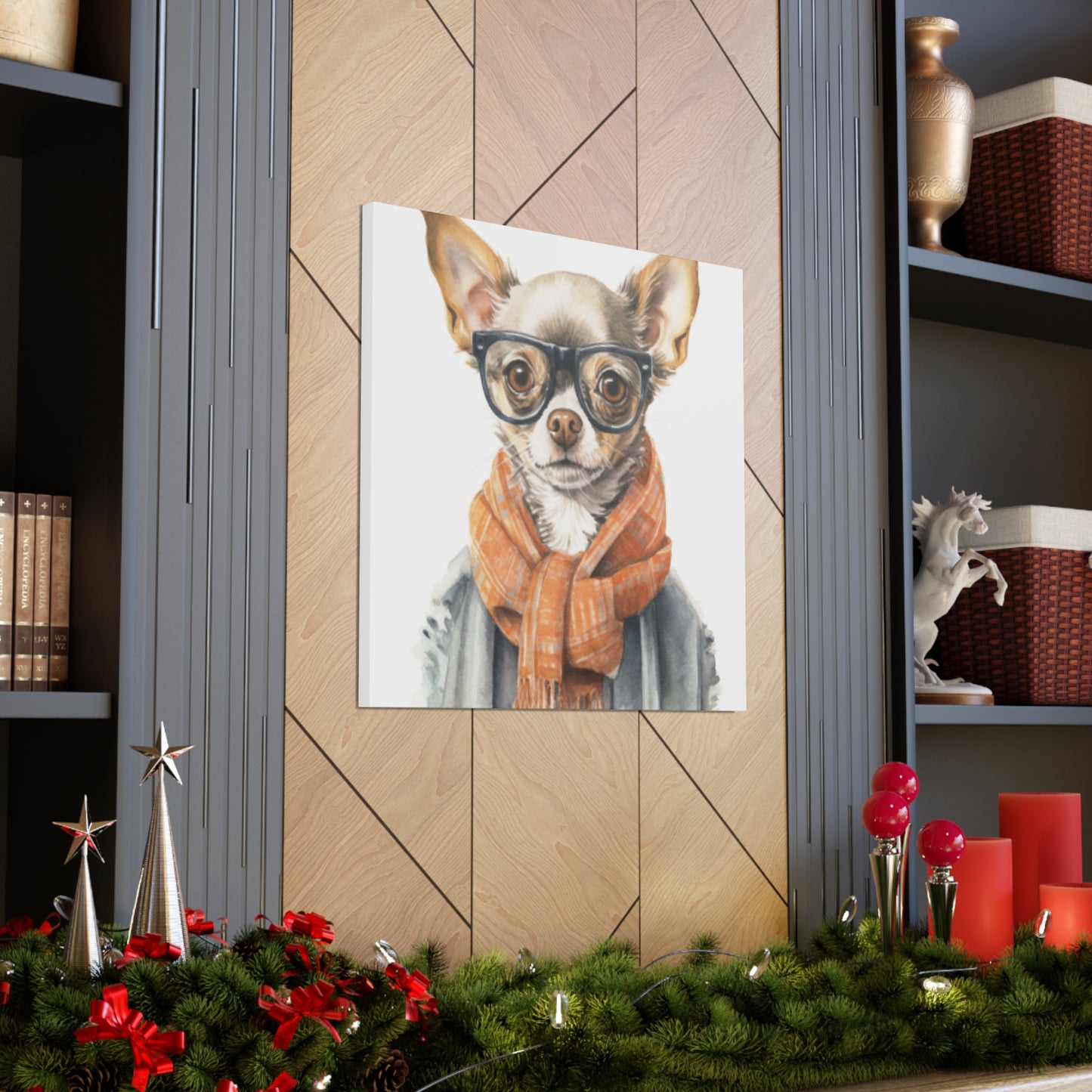 Chihuahua In Glasses And Orange Scarf  - Large Wall Art