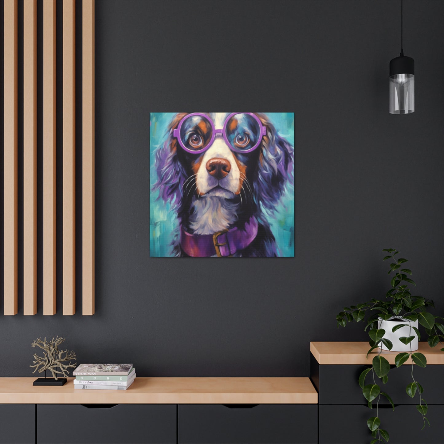 Purple Glasses And Collar On Dog- Large Wall Art