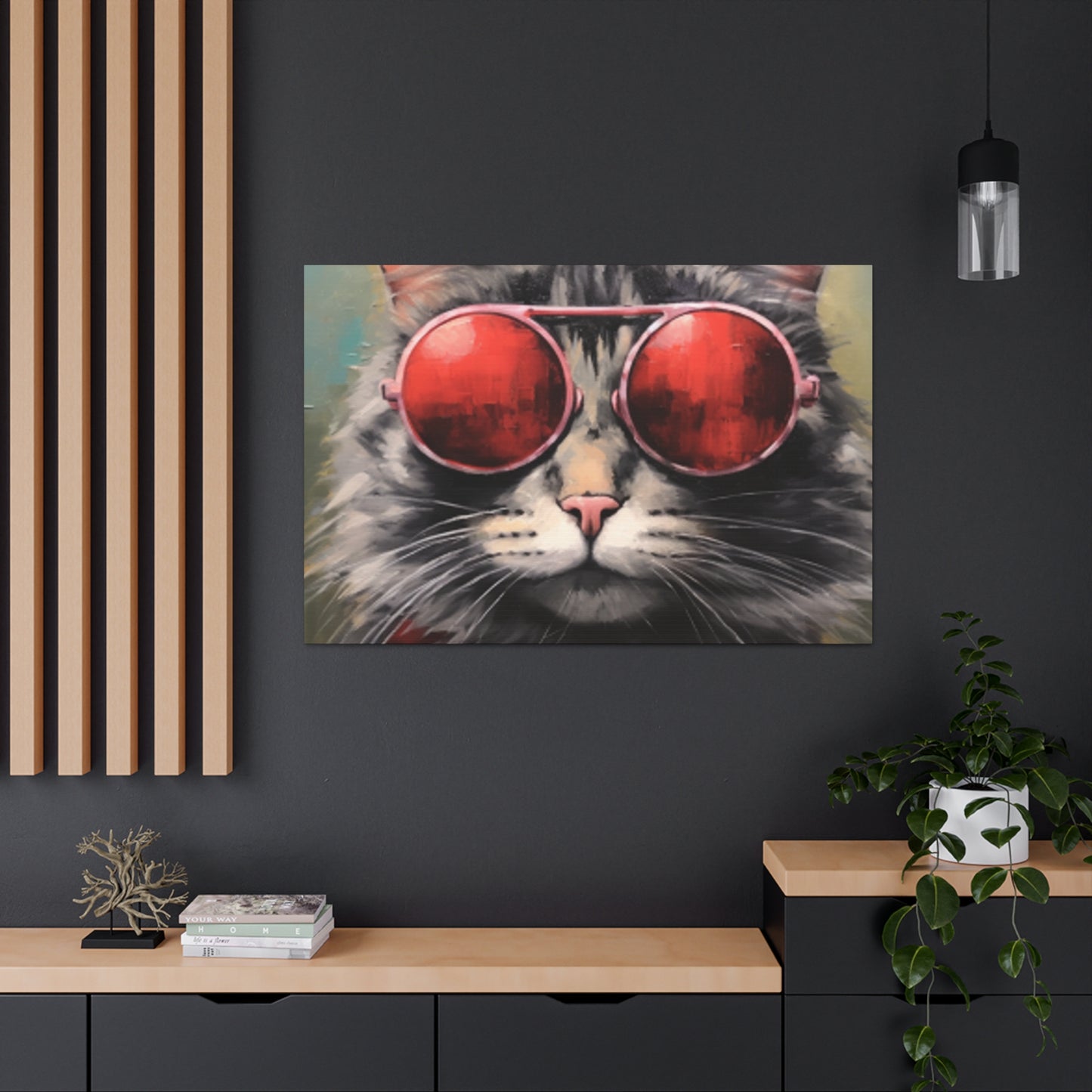 Red Shades On Fluffy Tabby Cat - Large Wall Art