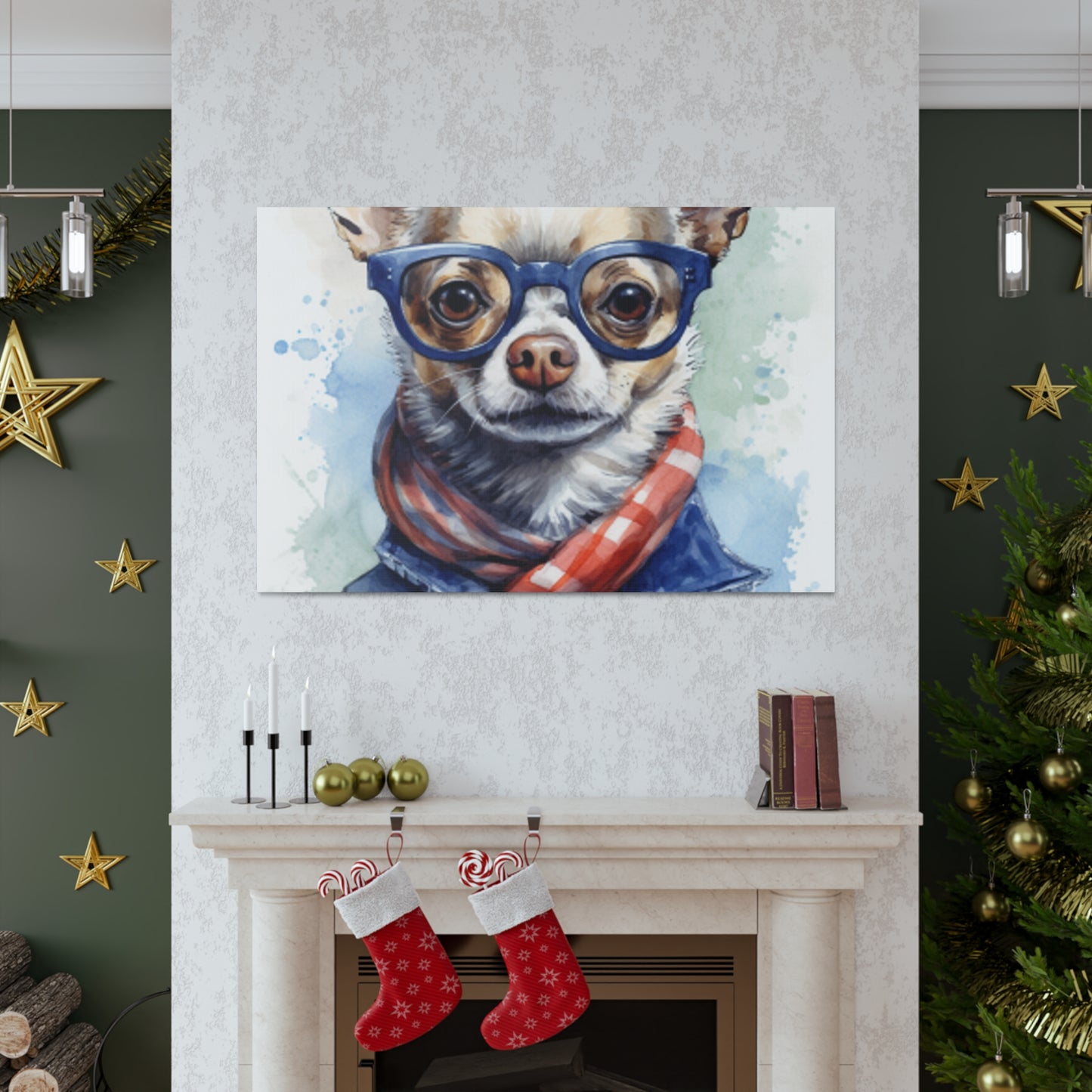 Sweet Chihuahua In Blue Glasses And Red, White And Blue - Large Wall Art