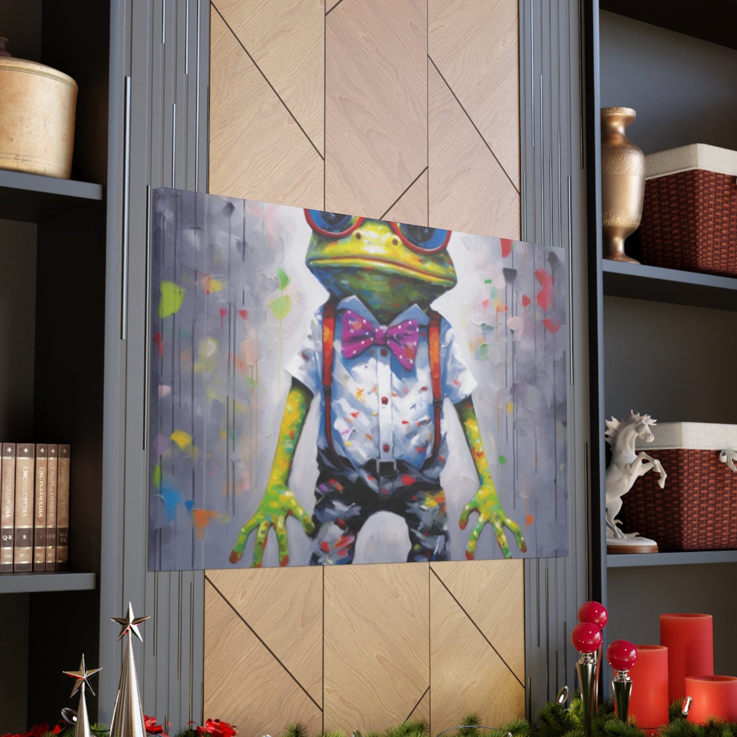 Green Frog In Red Glasses And Suspenders - Large Wall Art