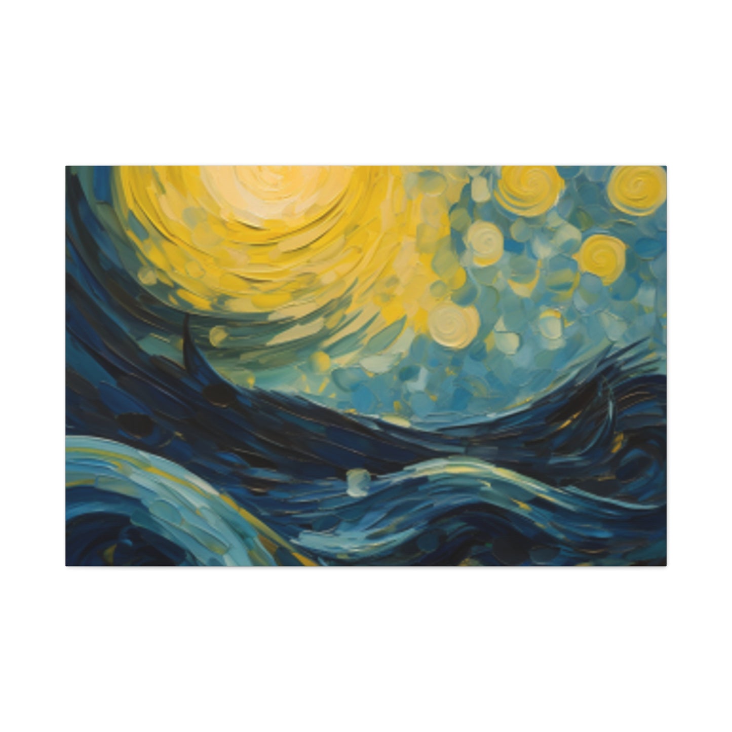 Waves And Full Moon Starry Night Style- Large Wall Art