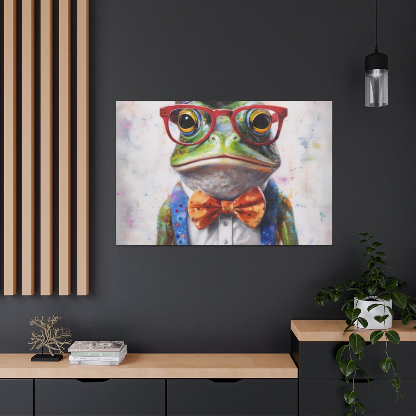 Green Frog In Red Glasses And Purple Hat - Large Wall Art