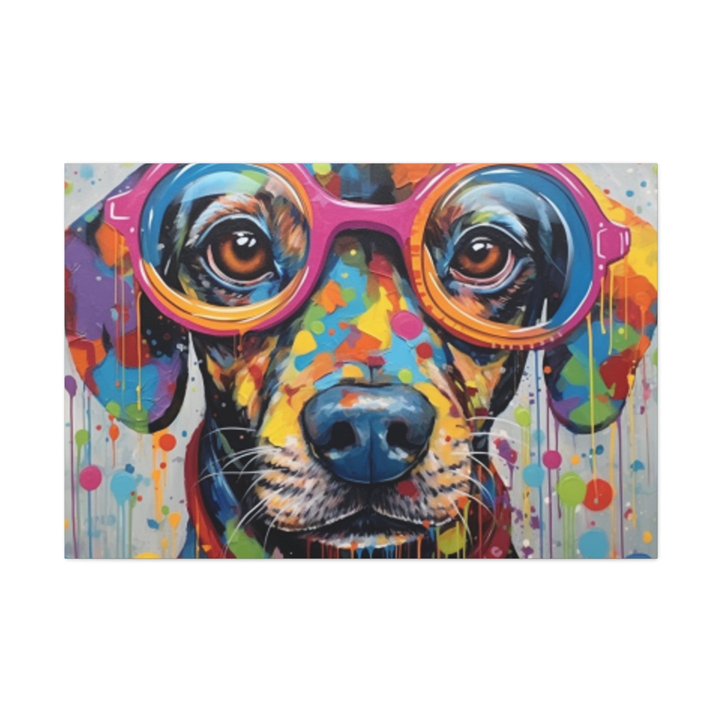 Painted Polka Dot Dog In Glasses - Large Wall Art