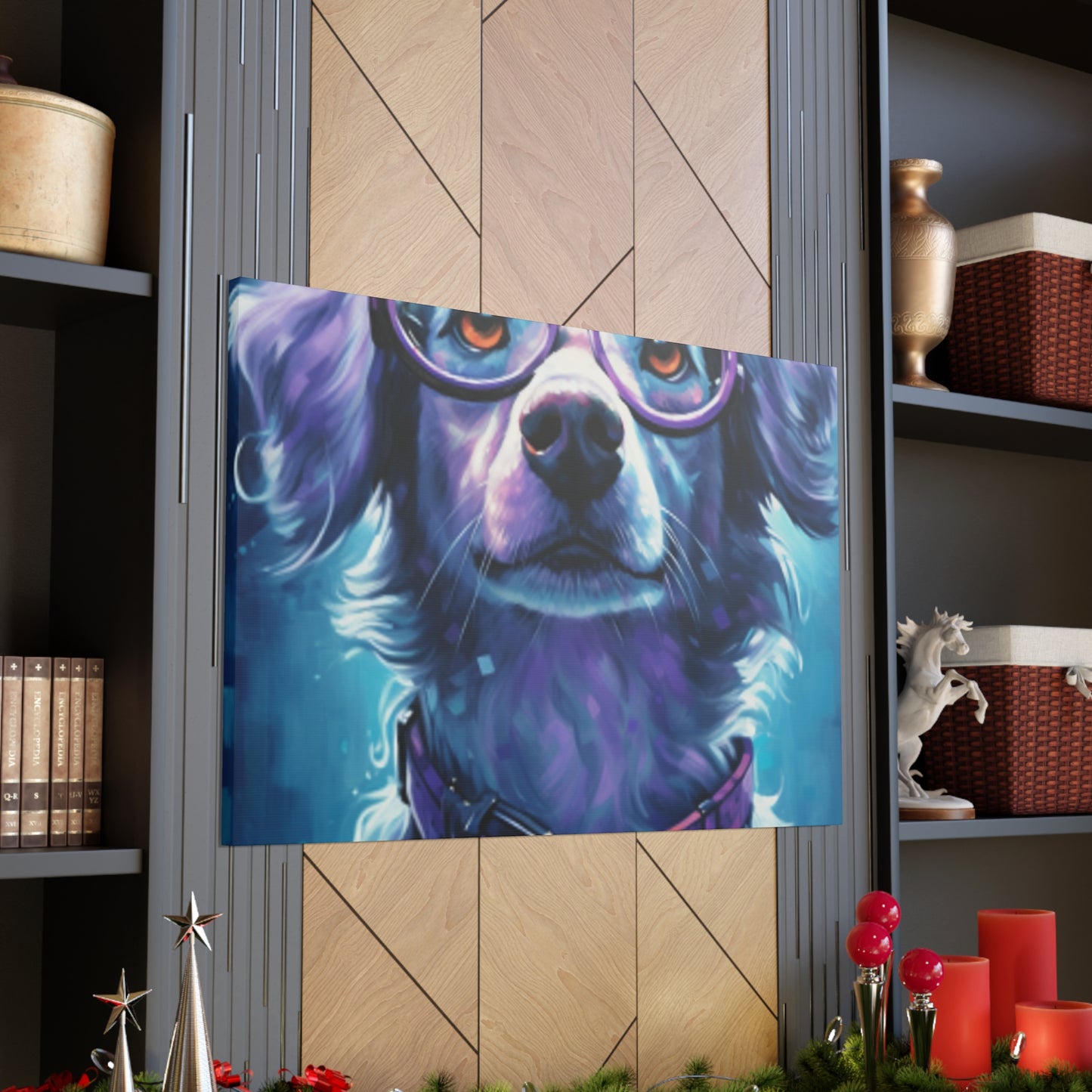 Daydreaming Dog In Purple Glasses - Large Wall Art