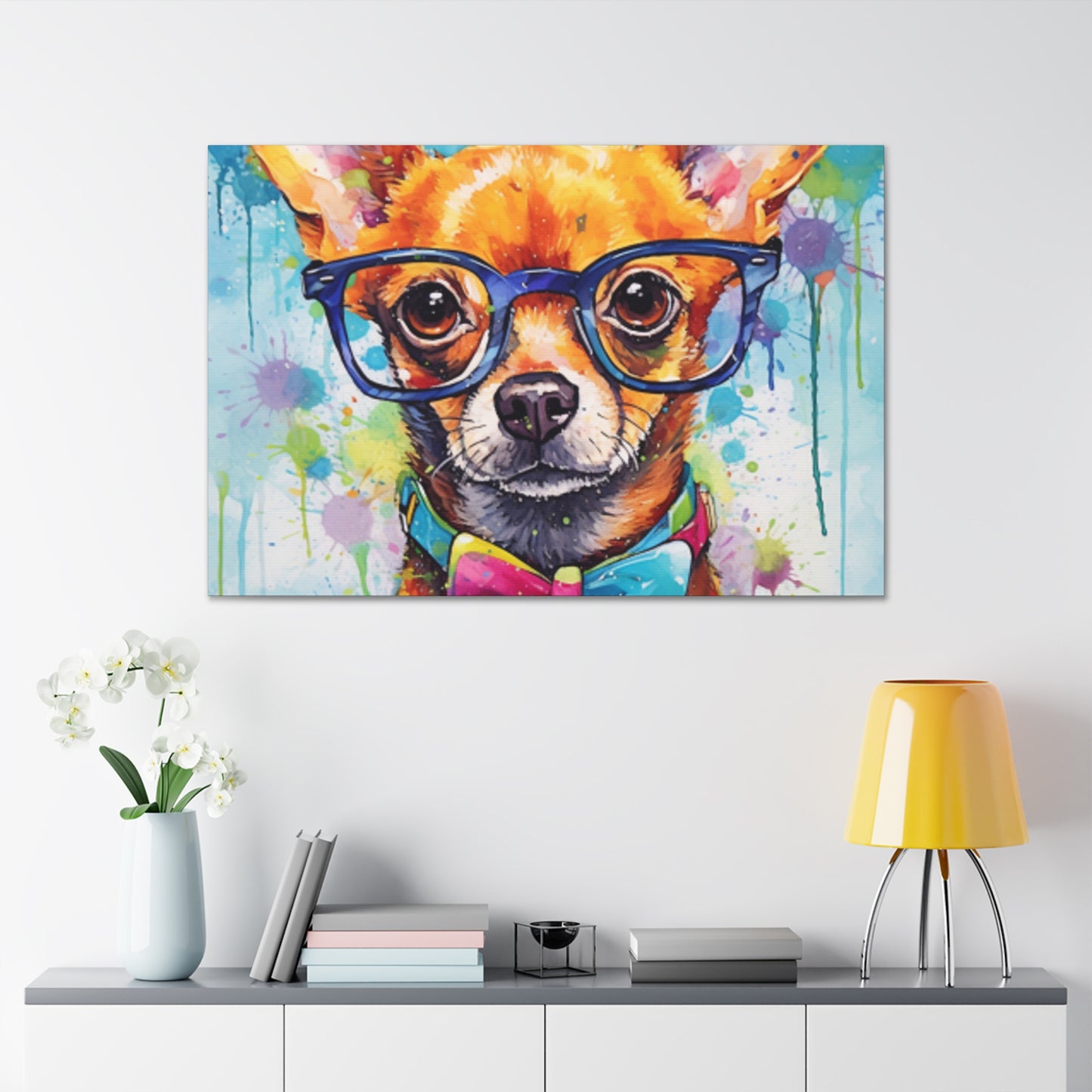 Nerdy Chihuahua In Blue Glasses And Bow Tie - Large Wall Art