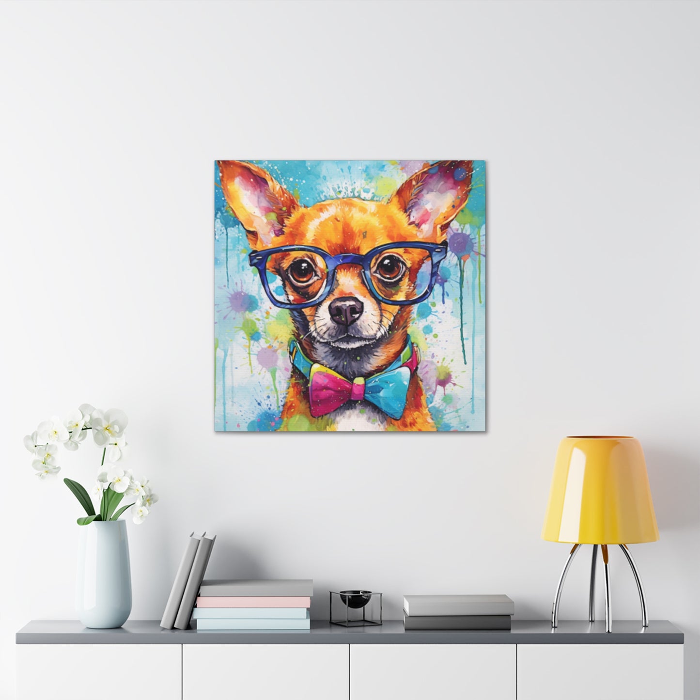 Nerdy Chihuahua In Blue Glasses And Bow Tie - Large Wall Art