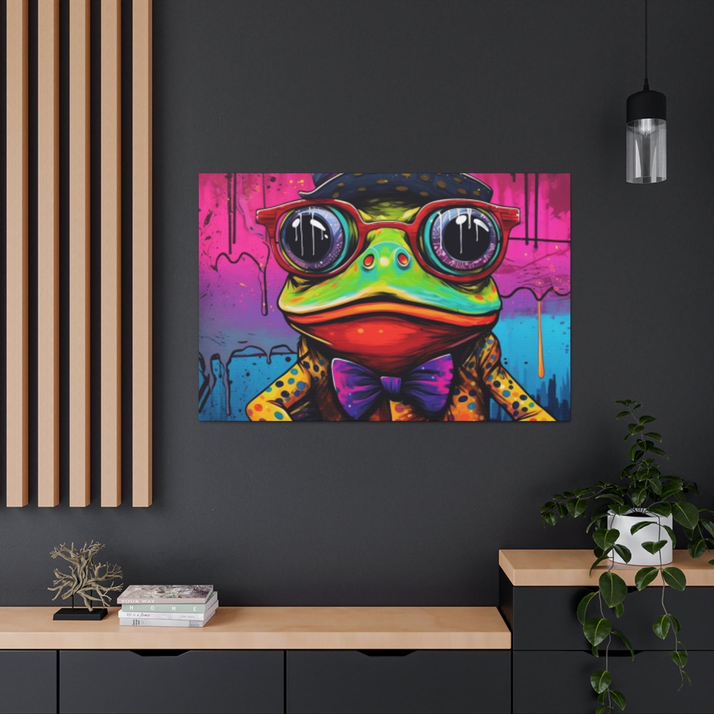 Funky Frog In Red Glasses Art- Large Wall Art