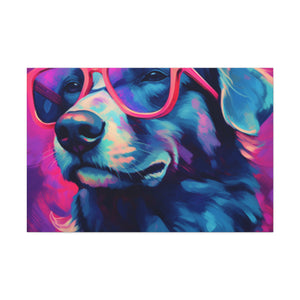 Blue And Purple Dog With Purple Background In Pink Glasses- Large Wall Art