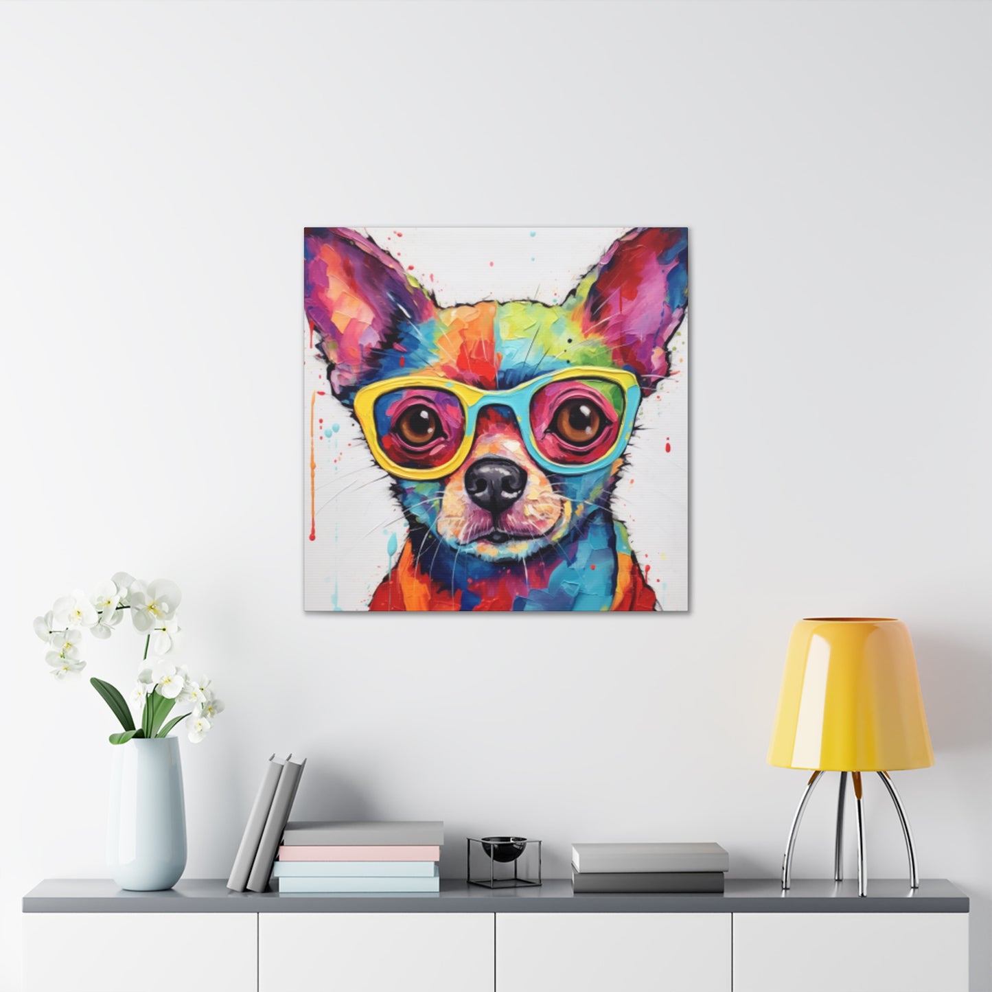 Rainbow Colored Chihuahua, In Multi Colored Glasses  - Large Wall Art