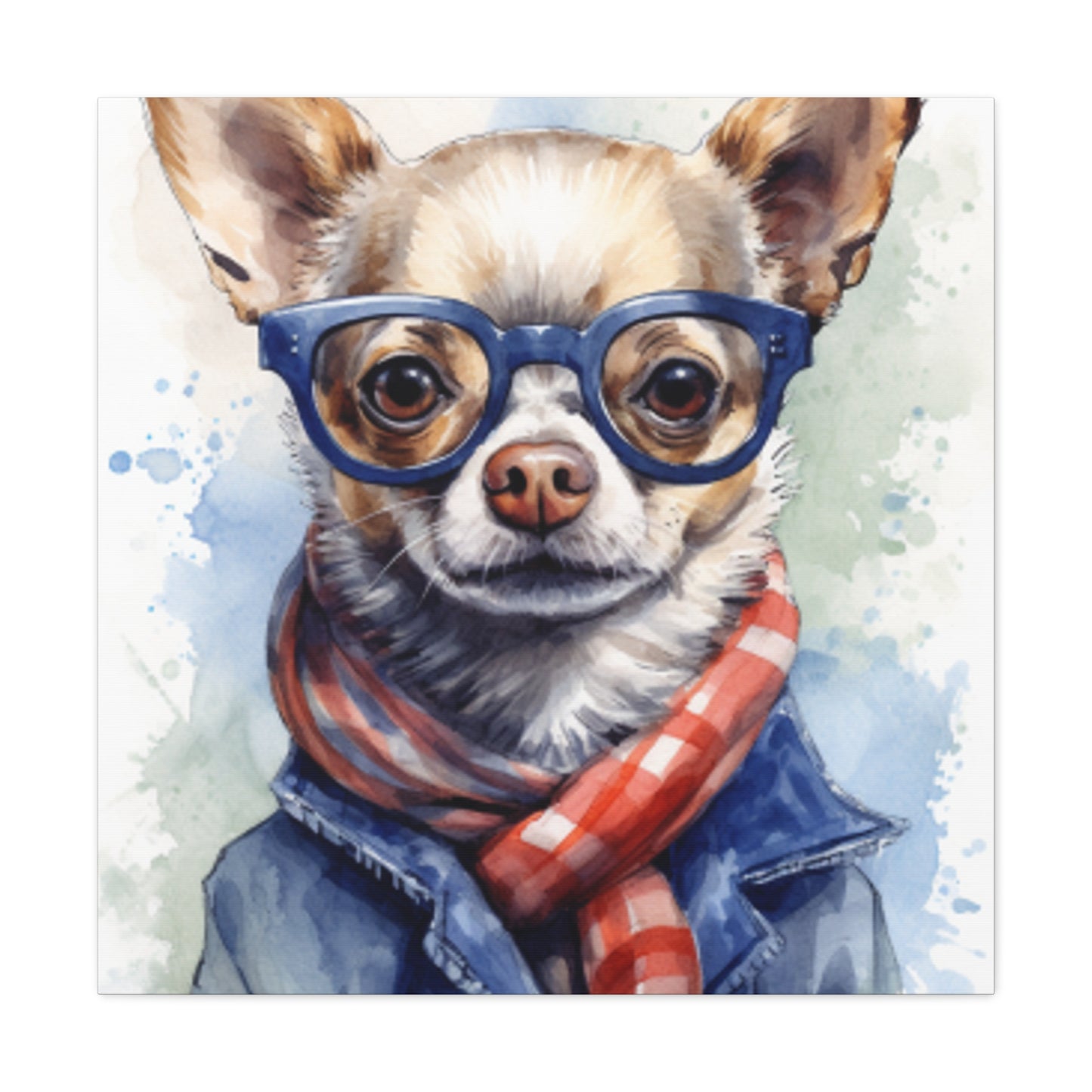 Sweet Chihuahua In Blue Glasses And Red, White And Blue - Large Wall Art