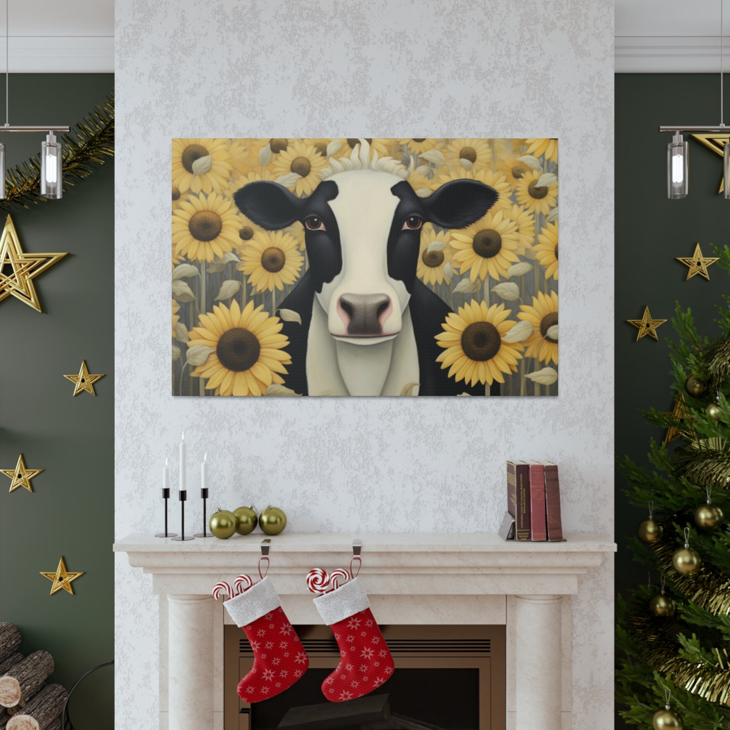 Pretty Cow Blending In With Sunflowers - Large Wall Art